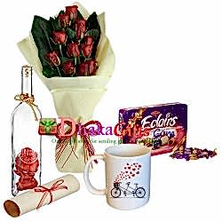 send red roses in bouquet with gifts to dhaka