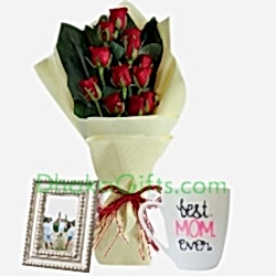 9 red roses bouquet with mug and photo frame send dhaka