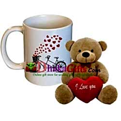 send decorated mug with small teddy bear to dhaka