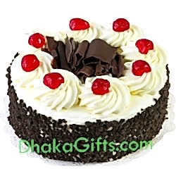send hot 2 pounds special black forest round cake to dhaka