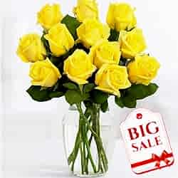 Send One Dozen Long Stemmed Yellow Roses in FREE vase to Dhaka in bangladesh