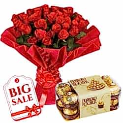 holland red roses with ferrero chocolate box