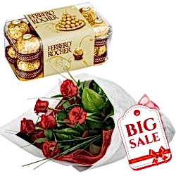 6 Red Roses with Ferrero Rocher Chocolate