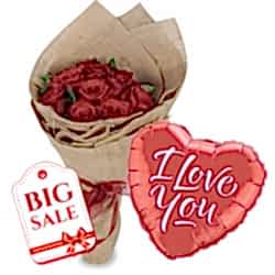 Send 12 Red Roses in Bouquet with I Love You Balloon to Dhaka in Bangladesh