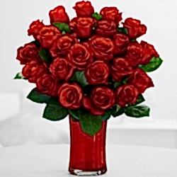 two dozen red roses in vase