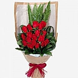 Send 18 Red Roses Bouquet with Greency  to Dhaka in Bangladesh