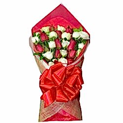 24 Red and White Roses Bouquet