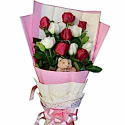12 Red and White Roses Bouquet