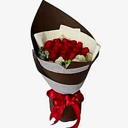 12 Red Roses with Green leaves