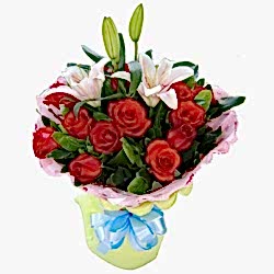 12 Red Roses with Pink Lily