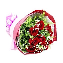 12 Red Roses with Baby's Breath