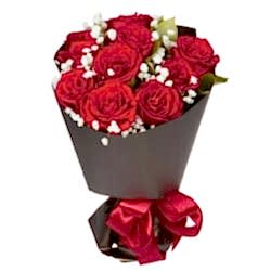 12 Red Roses around Baby's Breath