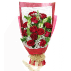 Send 12 Red Roses Bouquet with Greenery to Dhaka in Bangladesh