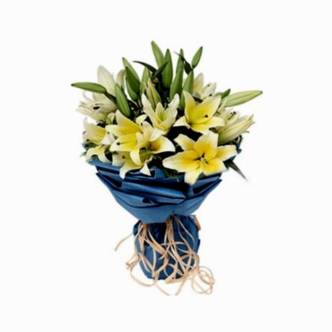 Send 9 Yellow lilies with Solidago to Dhaka in Bangladesh
