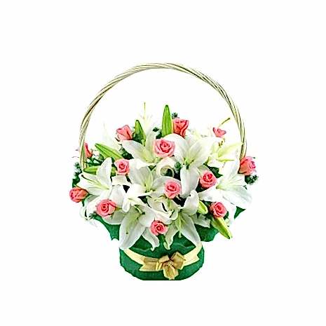 Send 8 White lilies,18 Red Roses, Match Greency to Dhaka in Bangladesh