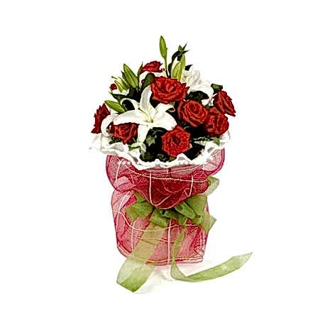 Send Red Roses with White  Lily Bouquet to Dhaka in Bangladesh