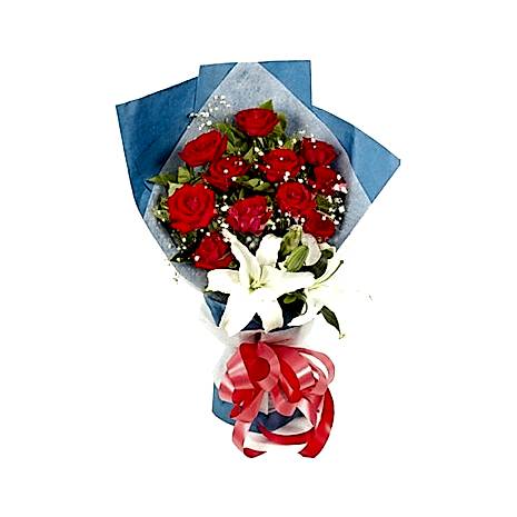 Send Miss You Roses with white Lily to Dhaka in Bangladesh