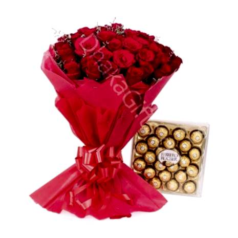Send to 24 Roses in Bouquet with 16 Ferrero Rocher to Dhaka