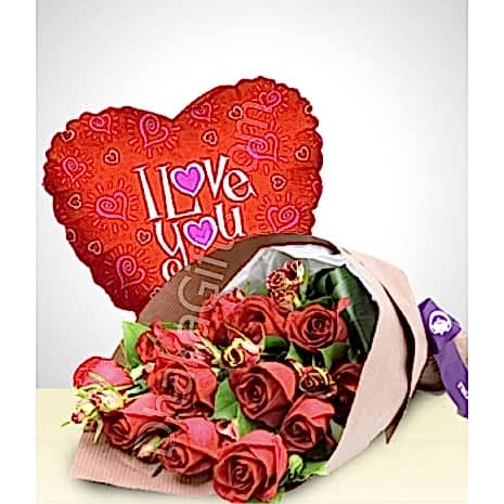send 12 red roses and love you balloon to dhaka in bnagladesh