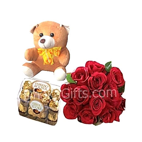 Send 12 Red Rose,Bear with Ferrero Rocher Chocolate