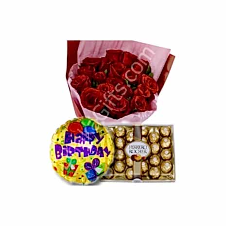 send 12 red rose chocolate birthday balloon to dhaka in bangladesh