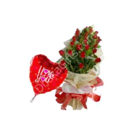send 24 red roses in bouquet with i love you balloon to dhaka in bangladesh