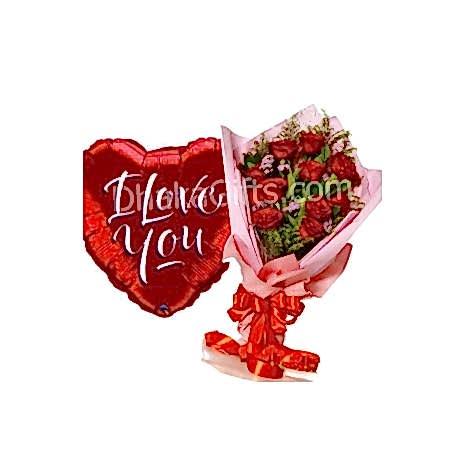 Send 12 Red Roses in Bouquet with I Love You Balloon to Dhaka in Bangladesh