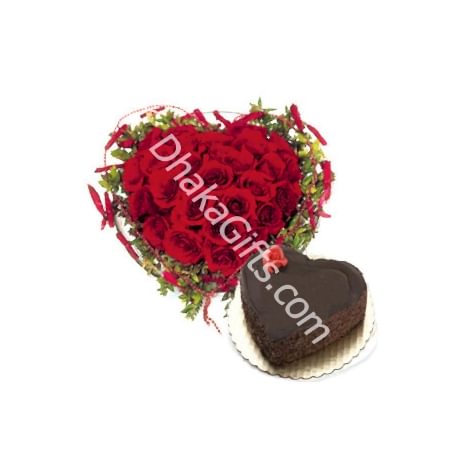 Send 24 Red Roses with Chocolate Cake to Dhaka in Bangladesh