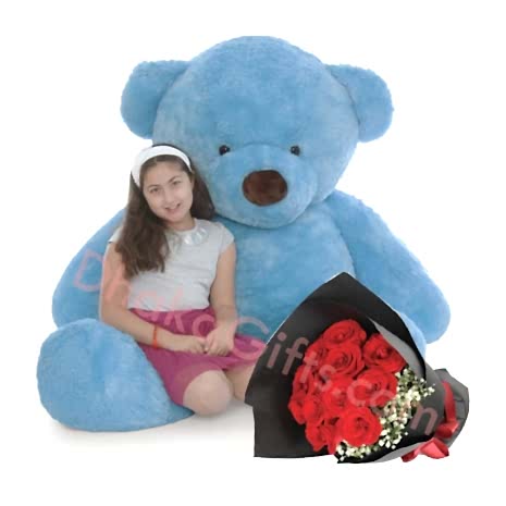 12 Red Roses Bouquet with 5 Feet Big Bear