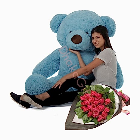 24 Red Roses Bouquet with 5 Feet Giant Bear
