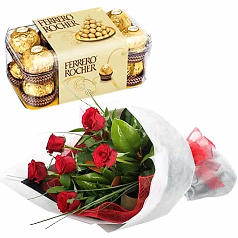 6 Red Roses with Ferrero Rocher Chocolate