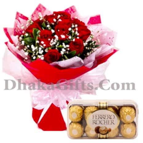 12 pieces red rose with 16 ferrero chocolate to philippines