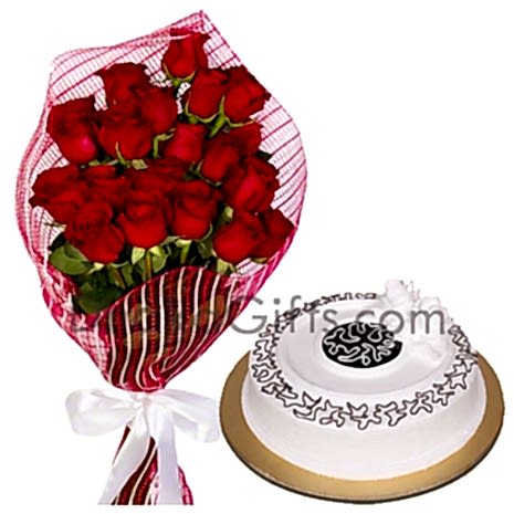 send vanilla round cake with roses bouquet to dhaka