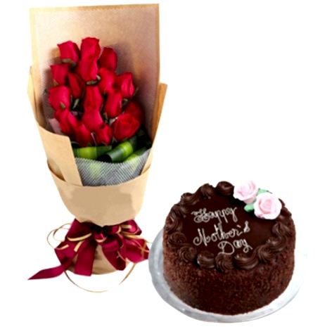 send 12 pcs imported roses with cahocolate cake to dhaka