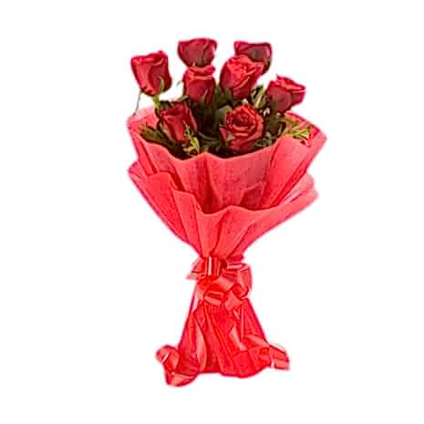 8 Red Roses in Bouquet