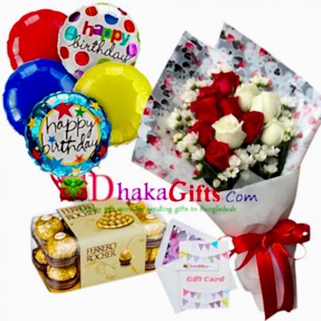 send roses in bouquet, balloon with chocolates to dhaka