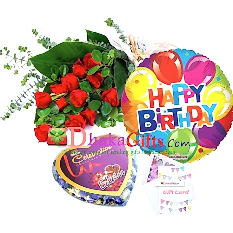 delivery red roses bouquet,birthday mylar balloon with chocolates to bd