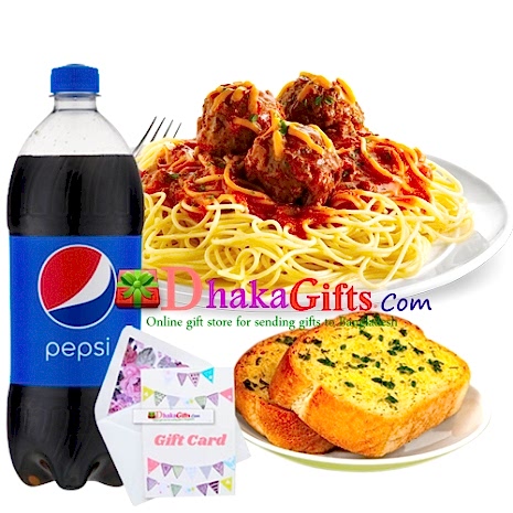 send bolognaise with garlic bread and pepsi to dhaka