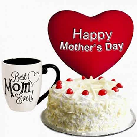 send white forest round cake with pillow and mug to dhaka