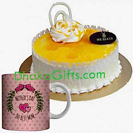 send musk mellon round cake with mother's day mug to dhaka