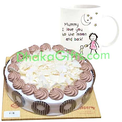 send mother's day mug with chocolate fudge cake to dhaka