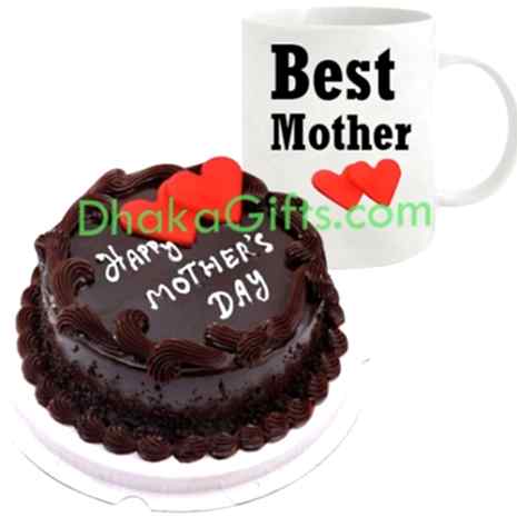 send mothers day mud chocolate cake with mug to dhakd