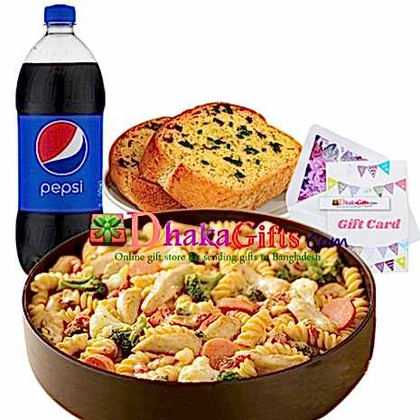 delivery penne pasta with garlic bread and pepsi to dhaka