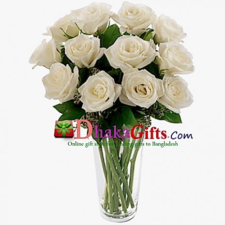 send one dozen red roses in vase to dhaka