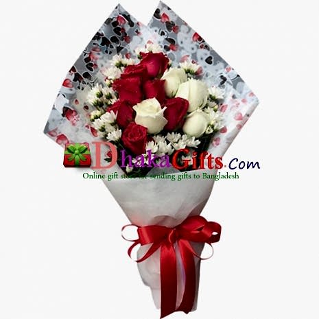 send romantic things 12 mixed roses to dhaka