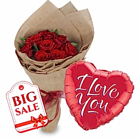 Send 12 Red Roses in Bouquet with I Love You Balloon to Dhaka in Bangladesh