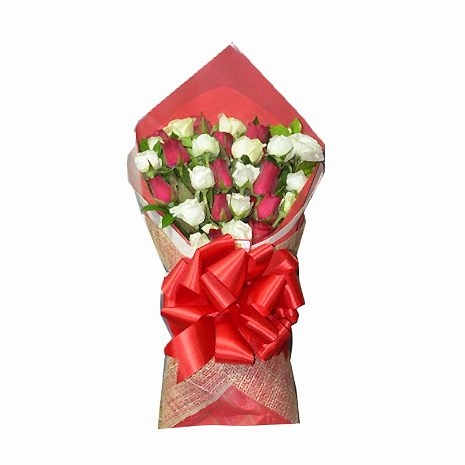 24 Red and White Roses Bouquet