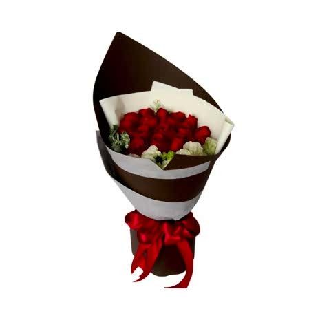 12 Red Roses with Green leaves