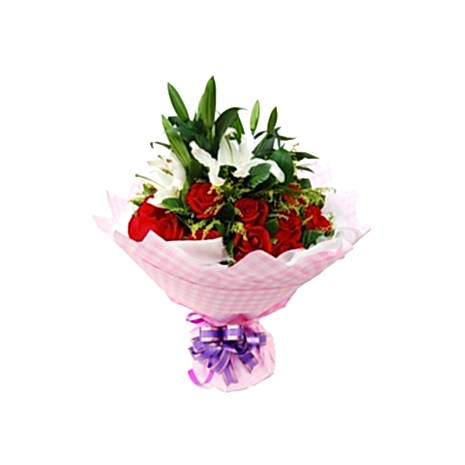12 Red Roses with 3 White Lily