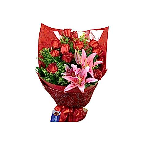 12 Red Roses with 2 Lily